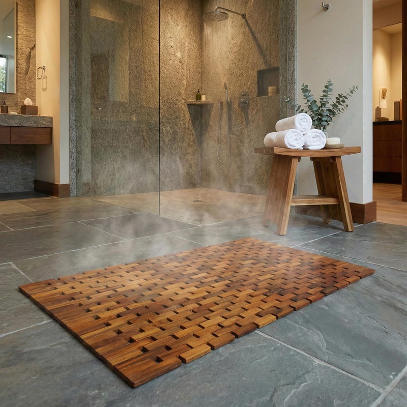 Bare Decor حصيرة استحمام موزاييك كوكيديكور في خشب الساج المصقول، 30x20 - Image 3